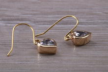 Load image into Gallery viewer, Love Hearts cut Diamond White Cubic Zirconia set Dropper Earrings, set in Yellow gold