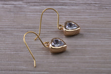 Load image into Gallery viewer, Love Hearts cut Diamond White Cubic Zirconia set Dropper Earrings, set in Yellow gold