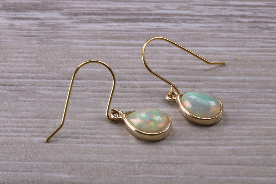 Beautiful Sparkly Tear Drop cut Opal set Yellow Gold Dropper Earrings