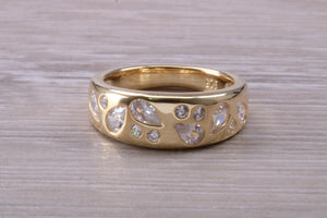 Wide and Chunky Diamond set Band, Round and Teardrop Cut Diamonds