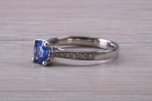 One carat Ceylon Blue Sapphire and Diamond set ring, natural Sapphire and Diamonds, guaranteed Ceylon Sapphire, Platinum or 18ct Yellow Gold
