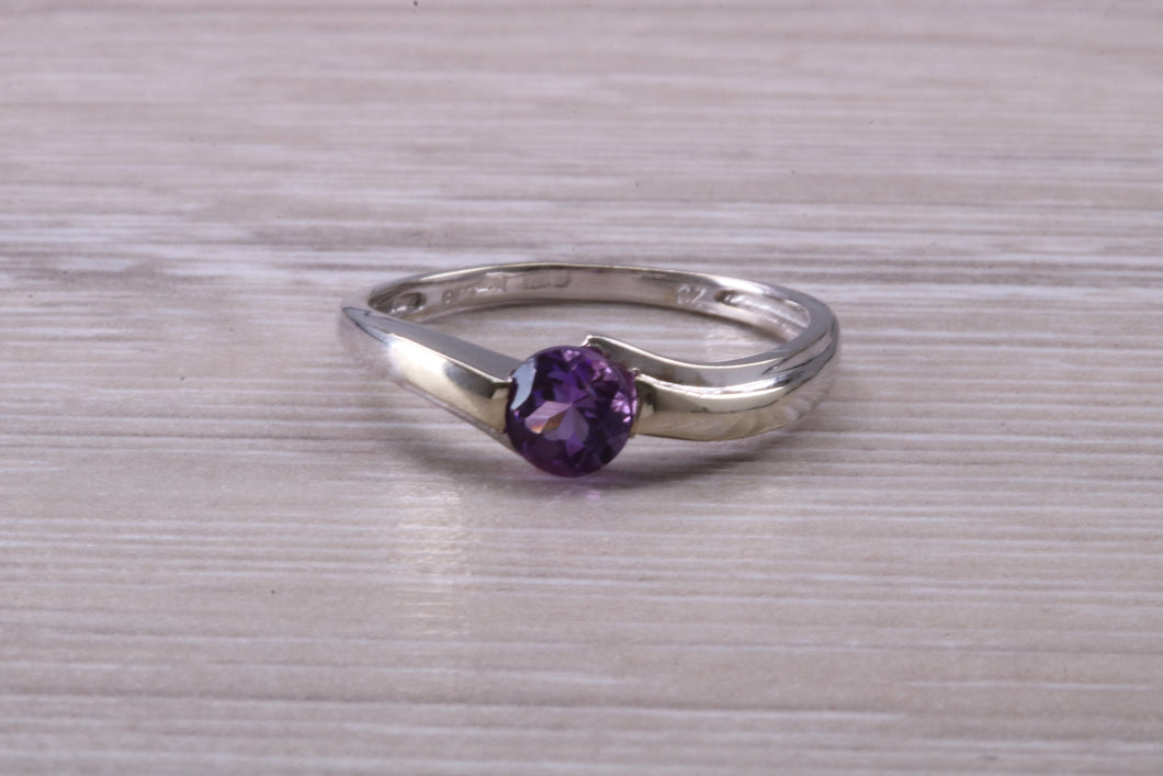 Round cut Natural Amethyst set White Gold Ring