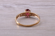 Load image into Gallery viewer, Dainty natural Garnet and Diamond gemstone ring, solid 9ct Yellow Gold with British hallmark