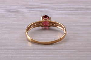 Dainty natural Garnet and Diamond gemstone ring, solid 9ct Yellow Gold with British hallmark