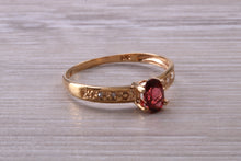 Load image into Gallery viewer, Dainty natural Garnet and Diamond gemstone ring, solid 9ct Yellow Gold with British hallmark