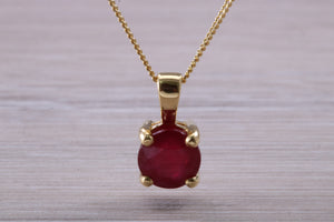 1.75 carat Ruby Solitaire set 18ct Yellow Gold Necklace