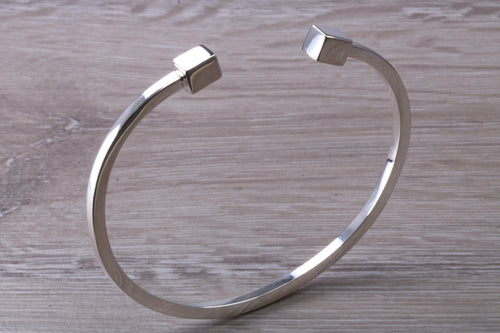 Solid Square Profile Torque Bangle, Completely Made from Solid Silver