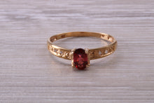 Load image into Gallery viewer, Dainty natural Garnet and Diamond gemstone ring, solid 9ct Yellow Gold with British hallmark