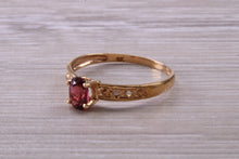 Load image into Gallery viewer, Dainty natural Garnet and Diamond gemstone ring, solid 9ct Yellow Gold with British hallmark