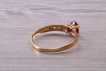 Load image into Gallery viewer, Dainty natural Garnet and Diamond gemstone ring, solid 9ct Yellow Gold with British hallmark