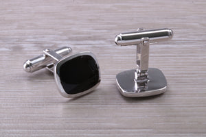 Natural Black Onyx set Gentleman's Cufflinks. made from solid sterling silver, traditional cufflinks with swivel back fittings.