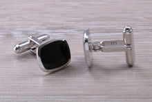 Load image into Gallery viewer, Natural Black Onyx set Gentleman&#39;s Cufflinks. made from solid sterling silver, traditional cufflinks with swivel back fittings.