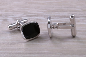 Natural Black Onyx set Gentleman's Cufflinks. made from solid sterling silver, traditional cufflinks with swivel back fittings.