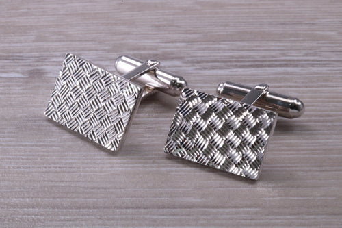 Gentleman's Cufflinks. Patterned rectangle profile, made from solid sterling silver traditional cufflinks with swivel back fittings.