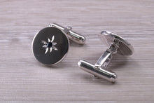 Load image into Gallery viewer, Natural Sapphire set Gentleman&#39;s Cufflinks. Round profile, made from solid sterling silver, traditional cufflinks with swivel back fittings.