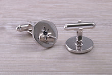 Load image into Gallery viewer, Natural Sapphire set Gentleman&#39;s Cufflinks. Round profile, made from solid sterling silver, traditional cufflinks with swivel back fittings.