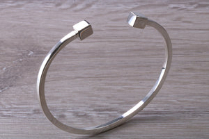 Solid Square Profile Torque Bangle, Completely Made from Solid Silver