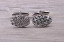 Load image into Gallery viewer, Patterned Gentleman&#39;s Cufflinks. Oval profile, made from solid sterling silver traditional cufflinks with swivel back fittings.