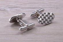 Load image into Gallery viewer, Patterned Gentleman&#39;s Cufflinks. Oval profile, made from solid sterling silver traditional cufflinks with swivel back fittings.