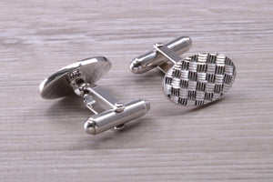 Patterned Gentleman's Cufflinks. Oval profile, made from solid sterling silver traditional cufflinks with swivel back fittings.