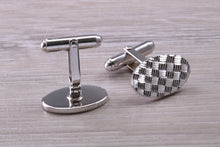 Load image into Gallery viewer, Patterned Gentleman&#39;s Cufflinks. Oval profile, made from solid sterling silver traditional cufflinks with swivel back fittings.