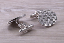 Load image into Gallery viewer, Large patterned Gentleman&#39;s Cufflinks. Oval profile, made from solid sterling silver traditional cufflinks with swivel back fittings.