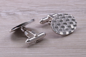 Large patterned Gentleman's Cufflinks. Oval profile, made from solid sterling silver traditional cufflinks with swivel back fittings.