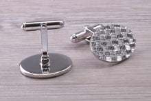 Load image into Gallery viewer, Large patterned Gentleman&#39;s Cufflinks. Oval profile, made from solid sterling silver traditional cufflinks with swivel back fittings.