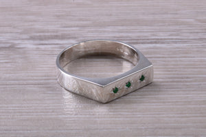 Round cut Emerald set Unisex Signet Ring