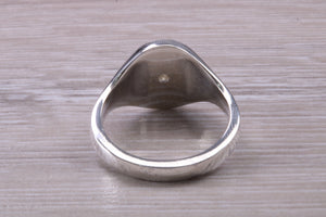 Chunky Oval Faced Diamond set Signet Ring in Silver