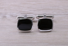 Load image into Gallery viewer, Natural Black Onyx set Gentleman&#39;s Cufflinks. made from solid sterling silver, traditional cufflinks with swivel back fittings.