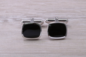 Natural Black Onyx set Gentleman's Cufflinks. made from solid sterling silver, traditional cufflinks with swivel back fittings.