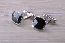 Load image into Gallery viewer, Natural Black Onyx set Gentleman&#39;s Cufflinks. made from solid sterling silver, traditional cufflinks with swivel back fittings.