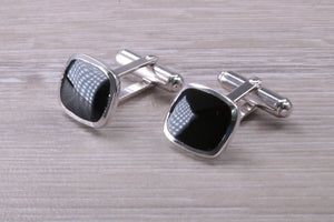 Natural Black Onyx set Gentleman's Cufflinks. made from solid sterling silver, traditional cufflinks with swivel back fittings.