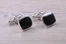 Load image into Gallery viewer, Natural Black Onyx set Gentleman&#39;s Cufflinks. made from solid sterling silver, traditional cufflinks with swivel back fittings.