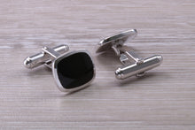 Load image into Gallery viewer, Natural Black Onyx set Gentleman&#39;s Cufflinks. made from solid sterling silver, traditional cufflinks with swivel back fittings.