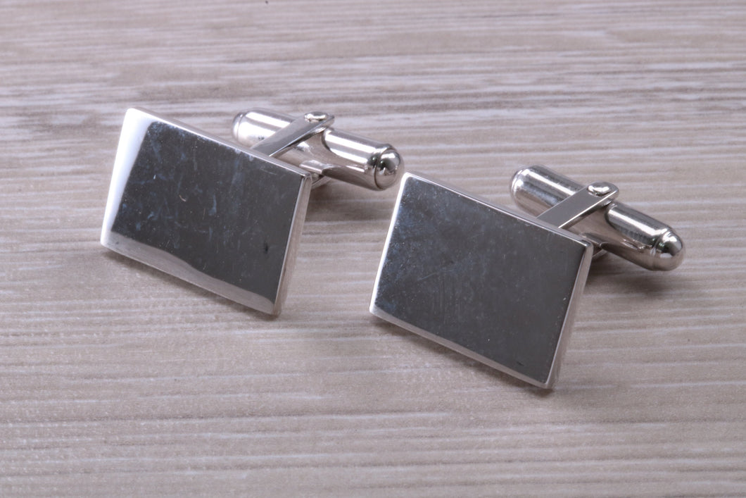 Gentleman's Cufflinks. Rectangle profile, made from solid sterling silver traditional cufflinks with swivel back fittings.