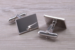 Gentleman's Cufflinks. Rectangle profile, made from solid sterling silver traditional cufflinks with swivel back fittings.