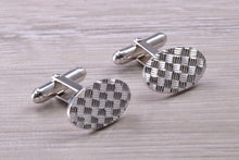 Load image into Gallery viewer, Patterned Gentleman&#39;s Cufflinks. Oval profile, made from solid sterling silver traditional cufflinks with swivel back fittings.