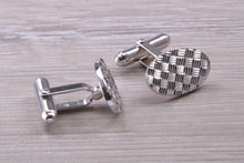 Load image into Gallery viewer, Patterned Gentleman&#39;s Cufflinks. Oval profile, made from solid sterling silver traditional cufflinks with swivel back fittings.