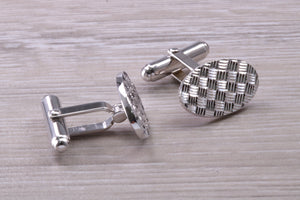 Patterned Gentleman's Cufflinks. Oval profile, made from solid sterling silver traditional cufflinks with swivel back fittings.