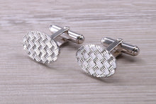 Load image into Gallery viewer, Patterned Gentleman&#39;s Cufflinks. Oval profile, made from solid sterling silver traditional cufflinks with swivel back fittings.