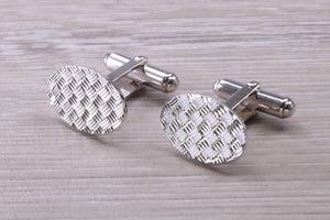 Patterned Gentleman's Cufflinks. Oval profile, made from solid sterling silver traditional cufflinks with swivel back fittings.