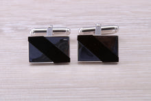 Load image into Gallery viewer, Natural Black Onyx set Gentleman&#39;s Cufflinks. made from solid sterling silver, traditional cufflinks with swivel back fittings.