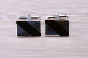 Natural Black Onyx set Gentleman's Cufflinks. made from solid sterling silver, traditional cufflinks with swivel back fittings.