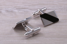 Load image into Gallery viewer, Natural Black Onyx set Gentleman&#39;s Cufflinks. made from solid sterling silver, traditional cufflinks with swivel back fittings.