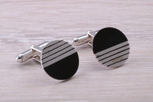 Load image into Gallery viewer, Natural Black Onyx set Gentleman&#39;s Cufflinks. made from solid sterling silver, traditional cufflinks with swivel back fittings