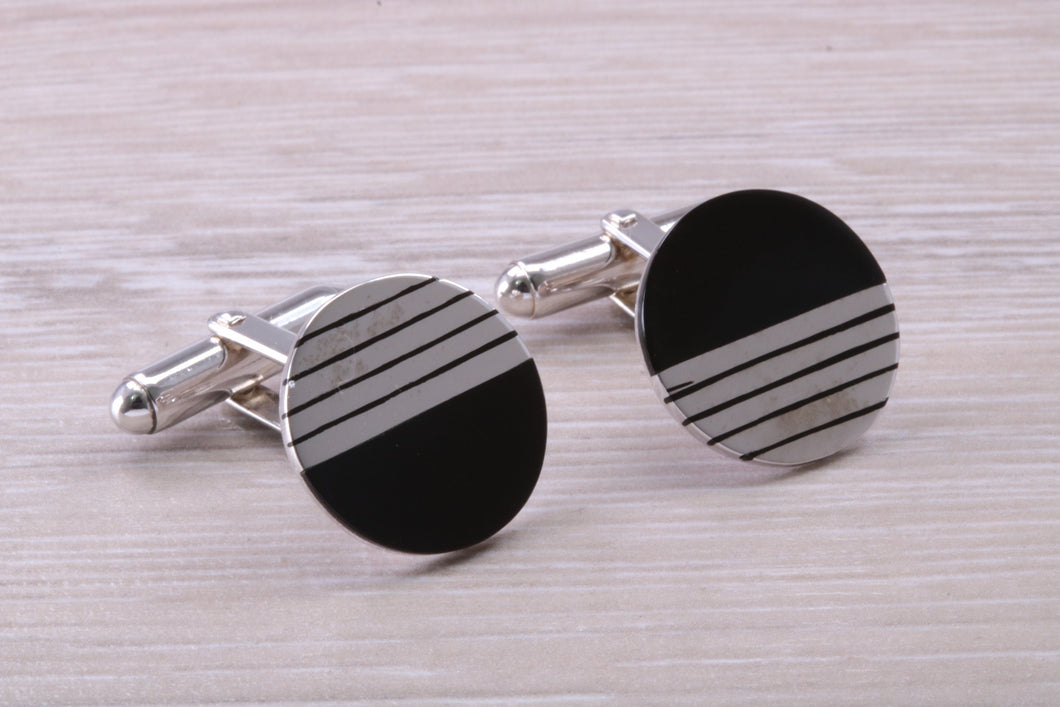 Natural Black Onyx set Gentleman's Cufflinks. made from solid sterling silver, traditional cufflinks with swivel back fittings