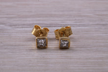 Load image into Gallery viewer, Simple Princess cut Diamond Solitaire Stud Earrings