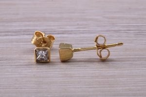 Simple Princess cut Diamond Solitaire Stud Earrings
